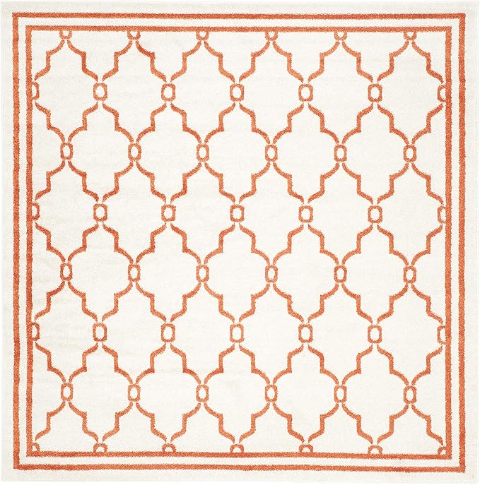 SAFAVIEH Amherst Collection Area Rug - 7' Square, Beige & Orange, Trellis Design, Non-Shedding & Easy Care, Ideal for High Traffic Areas in Living Room, Bedroom (AMT414F)