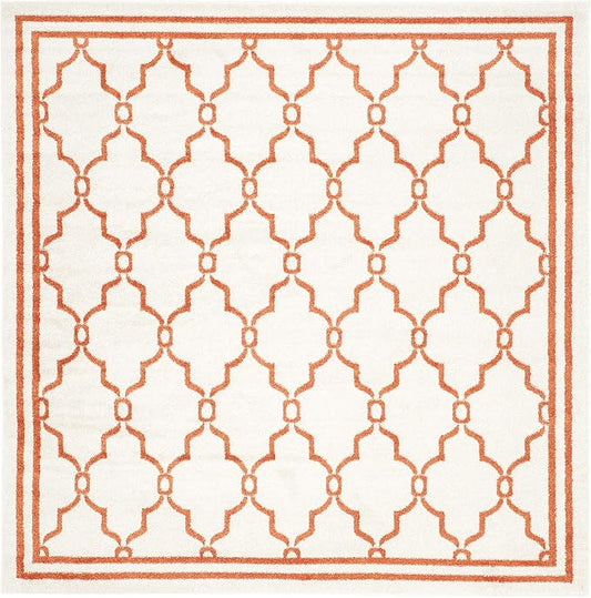 SAFAVIEH Amherst Collection Area Rug - 7' Square, Beige & Orange, Trellis Design, Non-Shedding & Easy Care, Ideal for High Traffic Areas in Living Room, Bedroom (AMT414F)