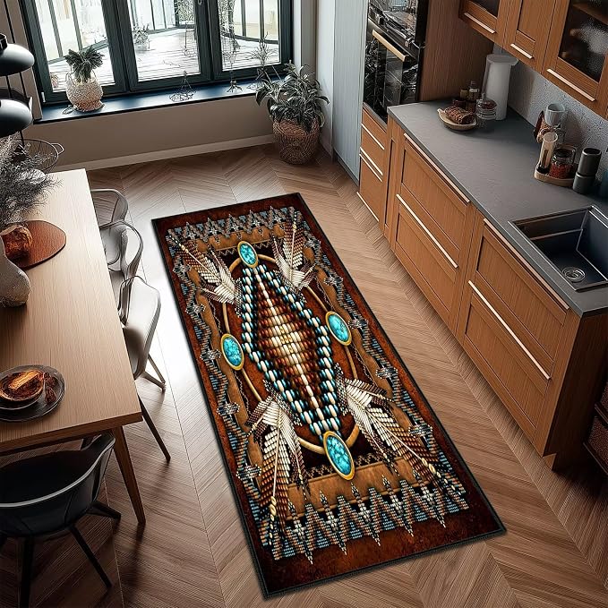 Southwestern Runner Rug 2x6 Hallway Rug Rustic South Western Aztec Tribal Native American Indian,Vintage Area Rugs Non Slip Washable Runner Carpet Throw Accent Carpets for Entryway Kitchen Bedroom