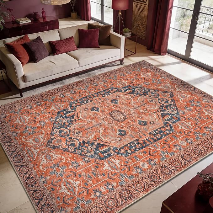 Keen Home Design 10x14 Rug - Machine Washable Area Rug with Non-Slip Backing, Ideal for Living Room, Dining Room, Bedroom - Vintage, Easy Clean, Durable, Low Pile Rug - (9'7" x 14')