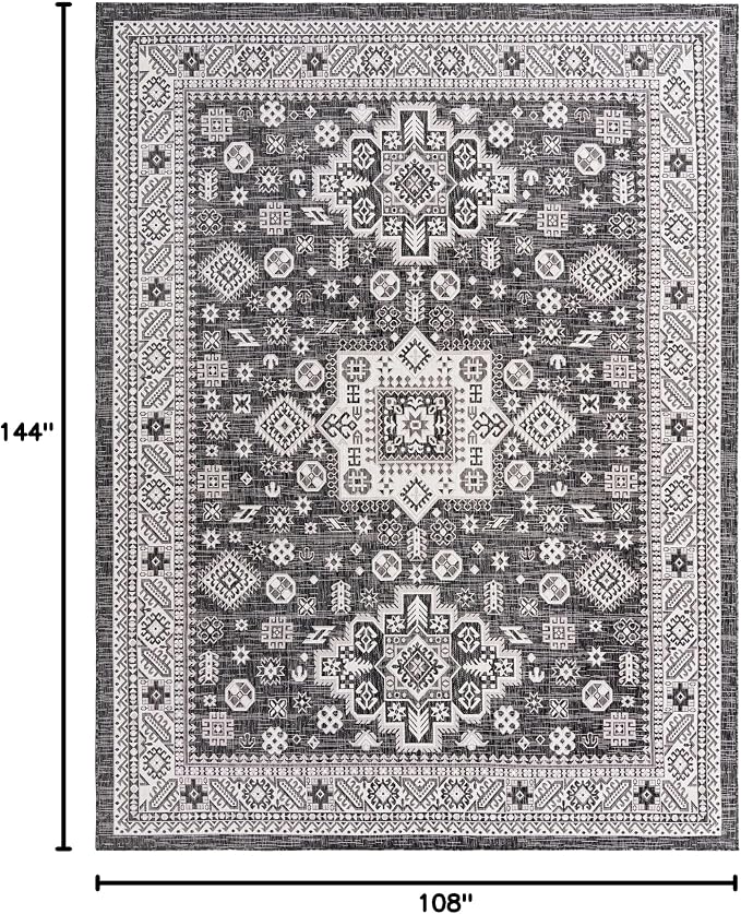 Unique Loom Outdoor Aztec Collection Area Rug - Chalca (9' x 12' Rectangle, Charcoal Gray/ Ivory)