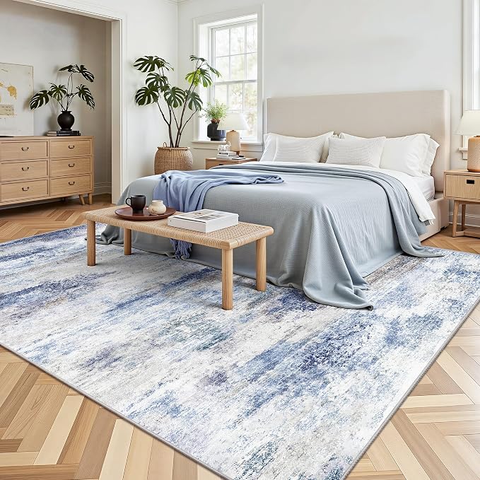 5x7 Area Rugs, Abstract Morden Soft Washable Rug, Non-Slip Low Pile Rugs for Living Room, Bedroom, Dining Room, Home, Office(Rust Blue/Brown)