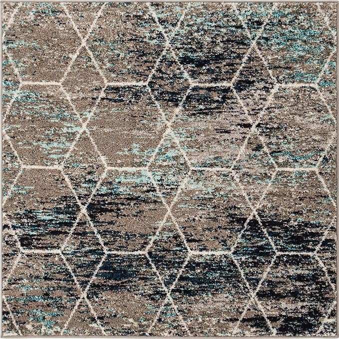 Unique Loom Trellis Frieze Collection Area Rug - Geometric (4' Square, Blue Multi/ Ivory)