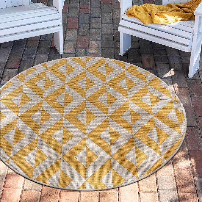 Unique Loom Jill Zarin Outdoor Collection Area Rug - Napa (4' 1" Round, Yellow/ Ivory)