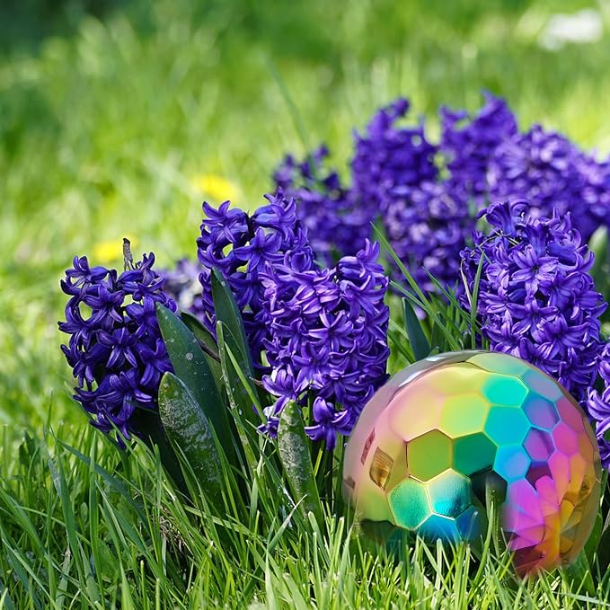 304 Stainless Steel Gazing Ball Sculptures Diamond Ball Decoration Mirror Hollow Decor Ball Reflective Garden Sphere Hollow Metal Ball Ornament Statues Gazing Globe for Home Garden (Rainbow 5Pack)