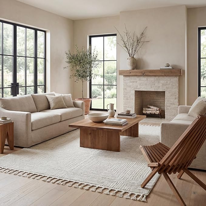 nuLOOM Kerry Cream Geometric Power Loomed Area Rug, 9' x 12' | Nuloom Kerry Geometric 9' x 12' Area Rug for Living Room Bedroom Dining Room, Cream