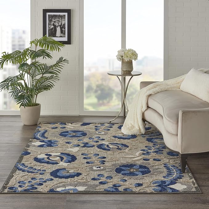 Nourison Home Aloha Natural Blue 3'6" x 5'6" Area Rug - Easy Clean, Non Shedding, Bed Room, Living Room, Dining Room, Kitchen (4' x 6')