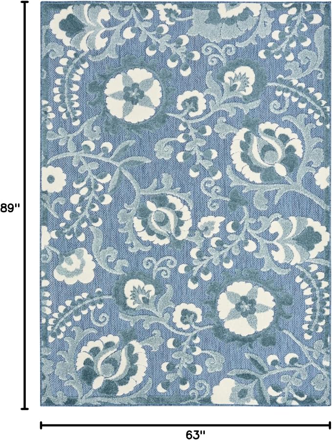 Nourison Home Aloha Blue 5'3" x 7'5" Area Rug - Easy Clean, Non Shedding, Bed Room, Living Room, Dining Room, Kitchen (5' x 8')