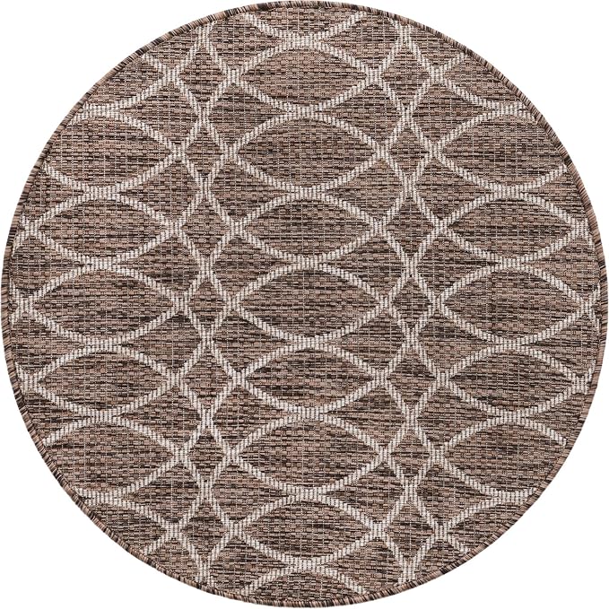 Unique Loom Outdoor Trellis Collection Area Rug - Gitter (3' 1" Round, Brown/ Ivory)