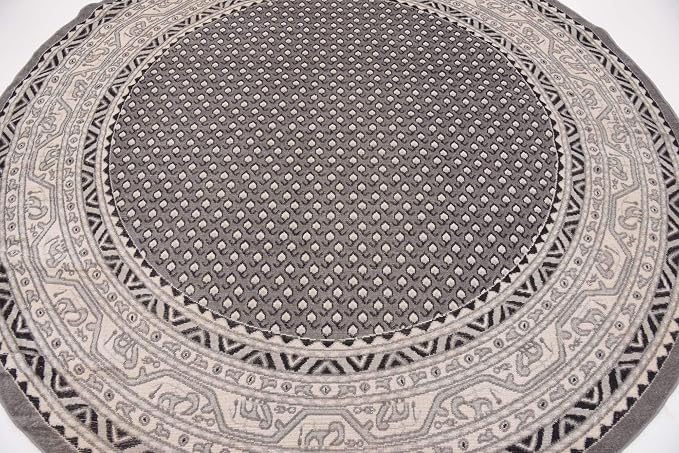 Unique Loom Williamsburg Collection Traditional Border with Dotted Center Area Rug, Round 8' 0" x 8' 0", Gray/Beige