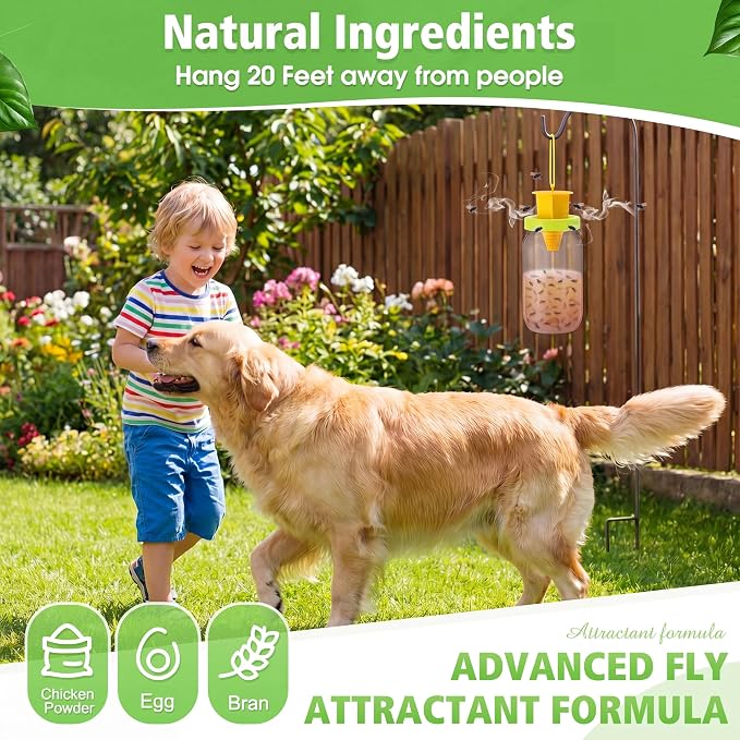 18 Pack Fly Traps Outdoor, Reusable Fly Catcher Bottles with Bait Hanging Flies Traps with Non-Toxic Dissolvable Bait Refills for Flying Insect Drain Patio Garden Yard Barn Outdoor