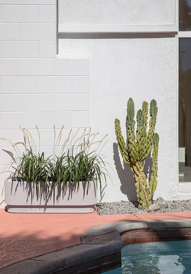 Veradek Demi Series Long Planter for Porch, Patio, Backyard | Durable Plastic-Stone Composite Material | Modern Décor for Shrubs, Flowers