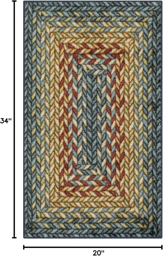 Maples Rugs Marion Bohemian Braided-Style Print Area Rug – Made in USA – Washable, Non-Slip Low-Profile Indoor Throw Rug for Foyer, Kitchen & Bathroom, 34" x 20", Multi-Color