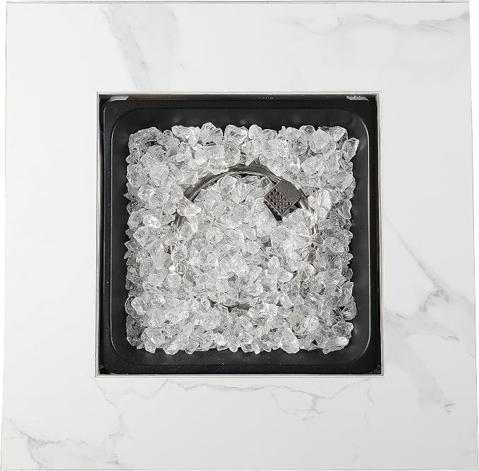 Endless Summer 30" Square Outdoor Propane Fire Pit Table with Marble Mantel | Includes White Fire Glass and Protective Cover