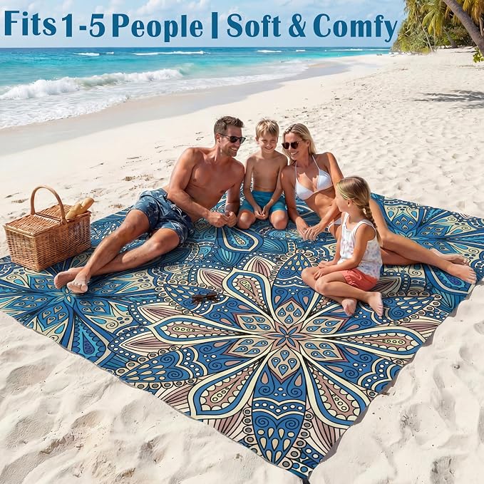 Famstar Beach Blanket Oversized Extra Large 78"X81"/10'X9',Waterproof Sandproof Beach Blanket 2-8 Adults Lightweight Durable for Travel Camping Hiking Picnic
