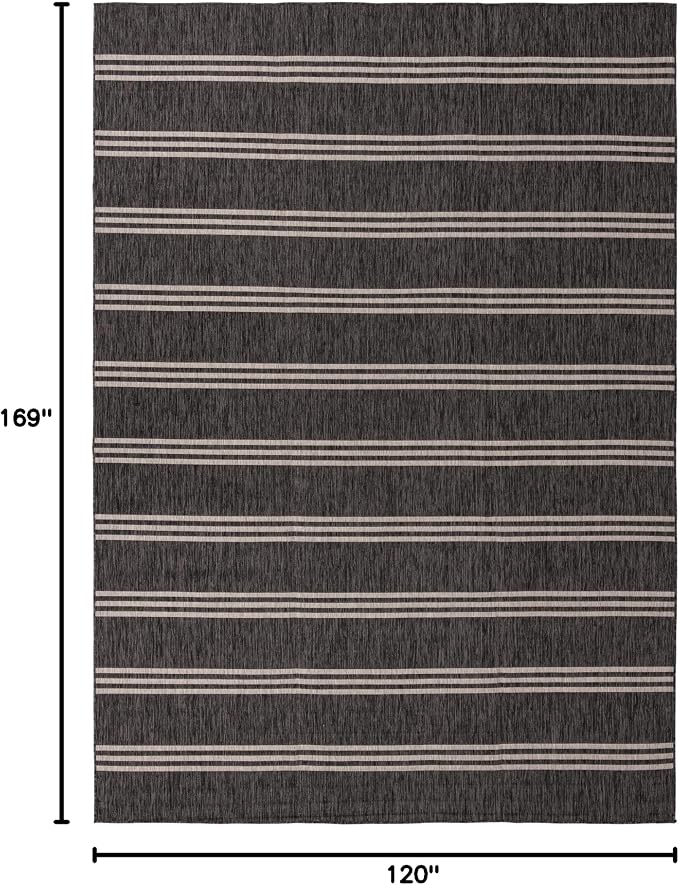 Unique Loom Outdoor Collection Area Rug - Anguilla (10' x 14' 1" Rectangle, Charcoal/ Ivory)
