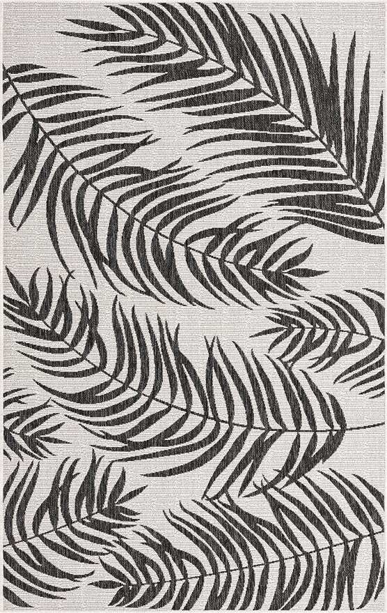 Unique Loom Outdoor Botanical Collection Area Rug - Palm (5' 3" x 8' Rectangle, Charcoal Ivory/ Gray)