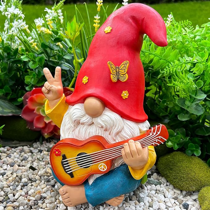 Mood Lab Garden Gnome 9.25 Inch Tall - Funny Hippie Gnome Figurine - Lawn Statue for Outdoor or House Decor