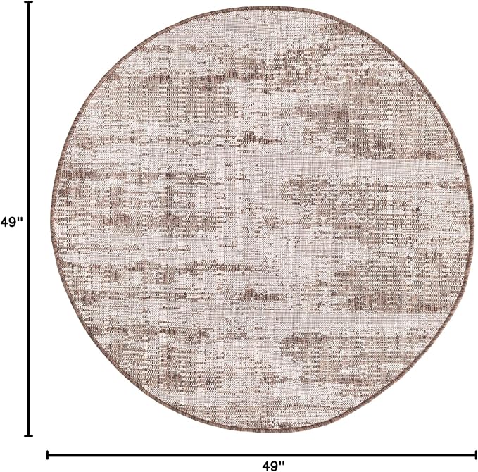 Unique Loom Outdoor Modern Collection Area Rug - Cartago (4' 1" Round, Brown/ Ivory)