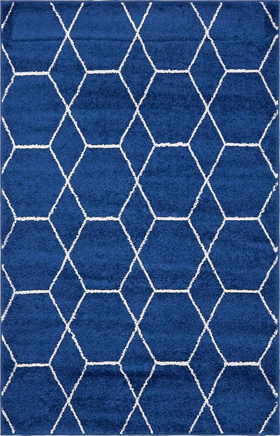 Unique Loom Trellis Frieze Collection Area Rug - Geometric (4' 1" x 6' 1", Navy Blue/ Ivory)