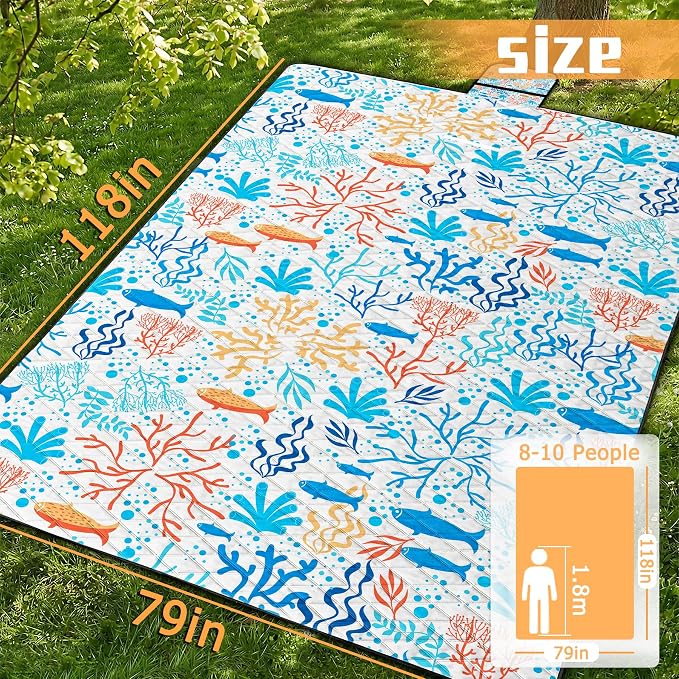 79" x 118" Picnic Blanket Extra Large,Waterproof Sandproof Foldable Outdoor Blanket Beach Blanket Ocean Picnic Mat for Camping,Lawn,Park(Coral)