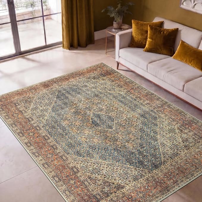 Keen Home Design Vintage Washable Entryway Rug, Non-Slip Low Pile, 3x5 | Machine Washable Cotton Chenille, 0.25In Low Pile, Rubber Non-Slip Back; Entryway, Kitchen, Bathroom, Bedroom