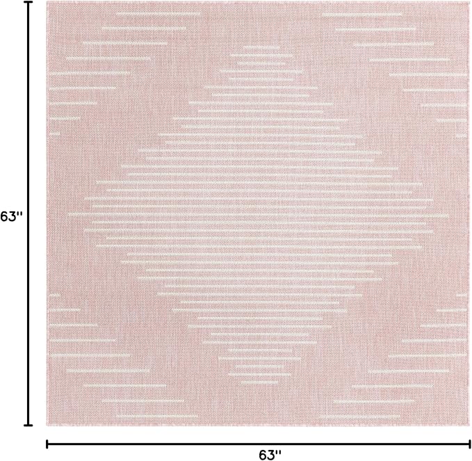 Unique Loom Outdoor Modern Collection Area Rug - Tambor (5' 3" Square, Pink/ Ivory)