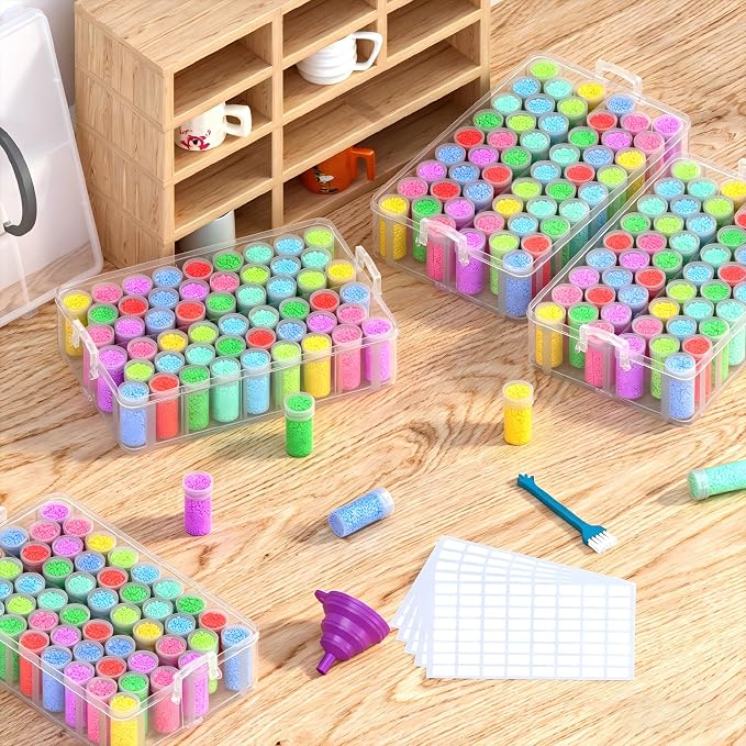 4-Tier Diamond Painting Storage Box, 208 Slots Large Capacity Portable Transparent Diamond Art Storage, Suitable for Pills,DIY Art Crafts, Diamond Art Storage Containers