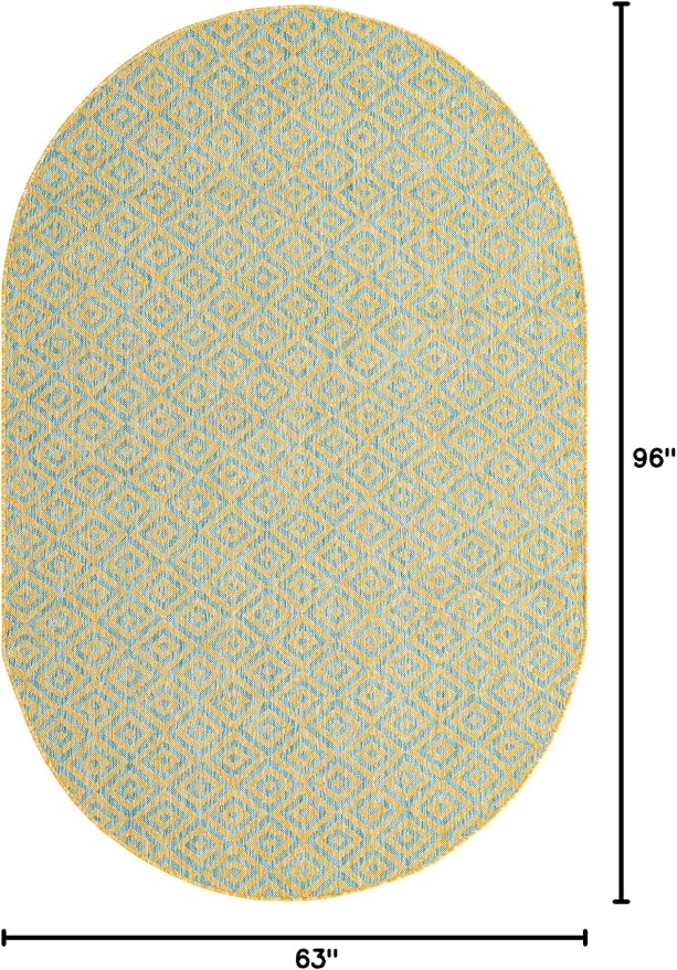 Unique Loom Jill Zarin Jill Zarin Outdoor Collection Area Rug - Costa Rica (5' 3" x 8' Oval, Yellow and Aqua/Light Blue)
