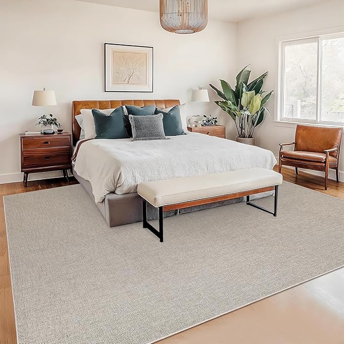 Garvee Large Area Rug 10x13 Modern Solid Washable Rug Non Slip Taupe | Woven Textured, Ultra-Thin Neutral Minimalist Non-Shedding Floor Cover Indoor Foldable Mat for Living Room Bedroom Office