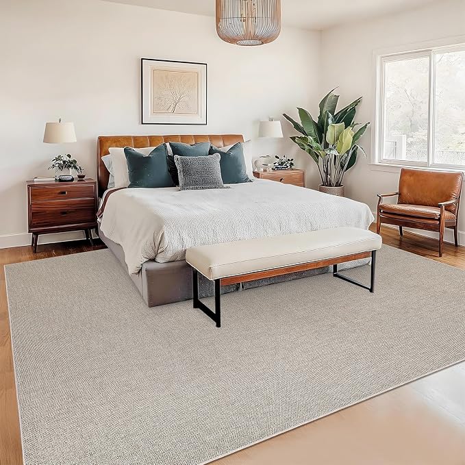 Garvee Woven Textured Area Rug 5x7 Washable Rugs for Living Room Taupe | Non Slip Non-Shedding Bedroom Rug Ultra-Thin Low Pile Carpet Farmhouse Neutral Floor Mat for Nursery Dining Room Office Dorm
