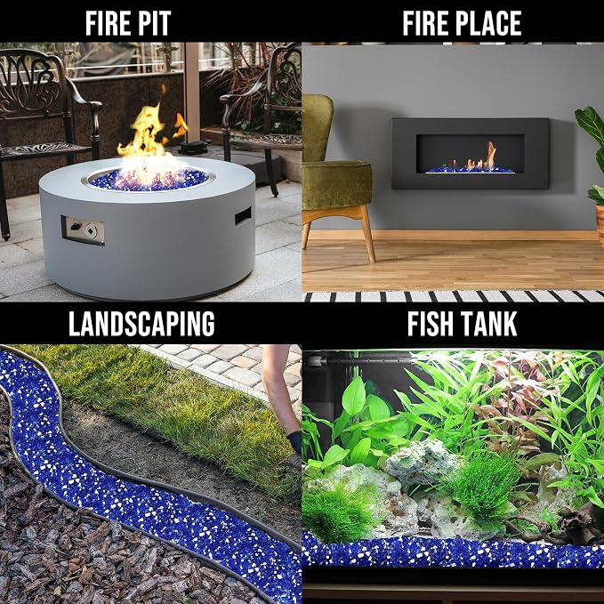 Skyflame High Luster 10-Pound Fire Glass for Fire Pit Fireplace Landscaping, 1/4-Inch Cobalt Blue Reflective