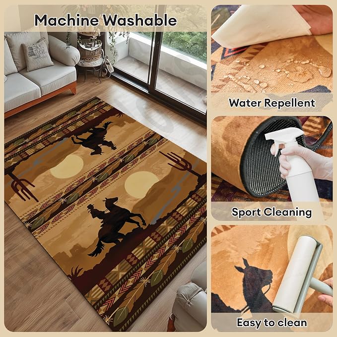 Southwestern Rug, 3x5 ft Geometric Medallion Design | Washable, Non-Slip, Low Pile, Living Room, Bedroom, Dining Room, Cabin Lodge and Farmhouse Decor