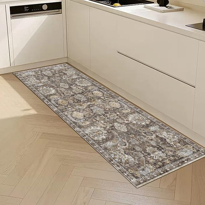 Washable Area Rugs - Perfect for Living Room, Bedroom, Kids Room, Nursery - Stain & Water Resistant Non-Slip, Pet & Child Friendly, Vintage Tribal Area Rugs (Ivory, 2'6'' x 8')