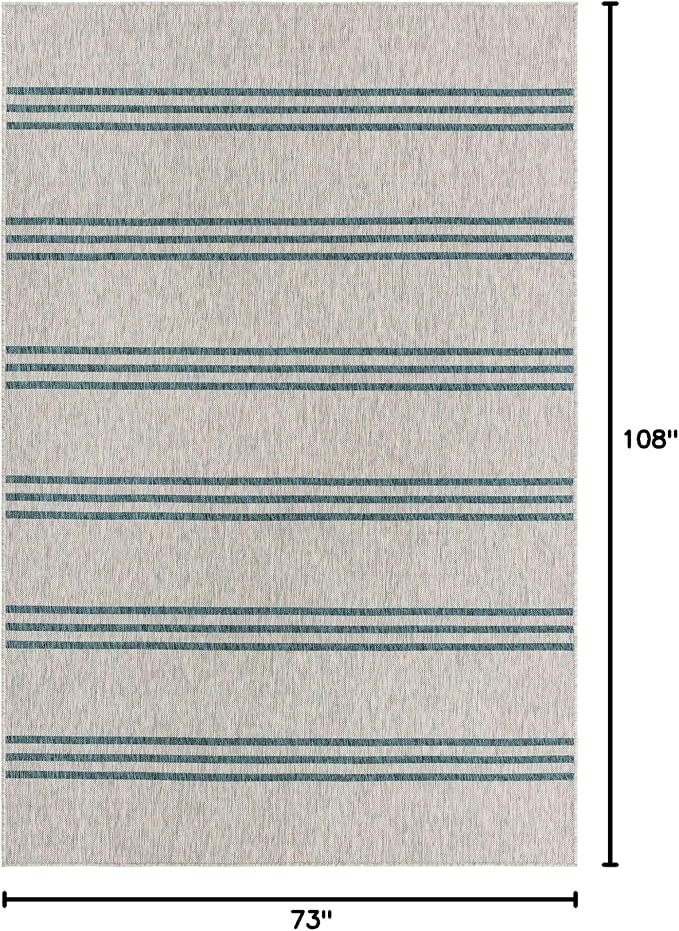 Unique Loom Jill Zarin Outdoor Collection Area Rug - Anguilla (6' 1'' x 9' Rectangle, Light Gray/ Teal)