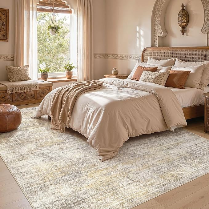 cotiled Boho 5x7 Area Rugs for Living Room: Soft Moroccan Washable Rug | Solve Modern Neutral Trendy Home Decor - Stain Resistan Indoor Carpet for Bedroom Dining Room Gold Brown