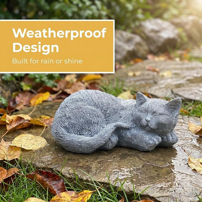 Cats Memorial Stone Garden Statue, Pet Statues Gifts for Loss of Cat Sympathy, Grave Markers for Garden Outdoor Statue Decor, 11.4” L Garden Decorative Tabby Figurine