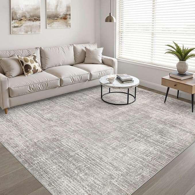 LOONGRUG 10x12 Area Rug Washable Neutral Modern Living Room Rug Brown Gray | Large Abstract Soft Stain Resistant Indoor Non-Slip Carpet for Bedroom Nursery Kids Office Playroom Dining Room