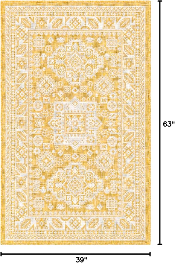 Unique Loom Outdoor Aztec Collection Area Rug - Chalca (3' 3" x 5' 3" Rectangle, Yellow/ Ivory)