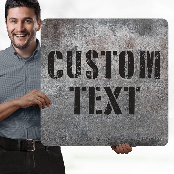 Custom Sign, Custom Street Sign, 11 Font Colors, 13 Font Styles, 4 Hole Options, 22 Sizes, 24x24 Inches, Rust Free DiBound, Fade Resistant, Made in USA by My Sign Center (Grunge Metal)