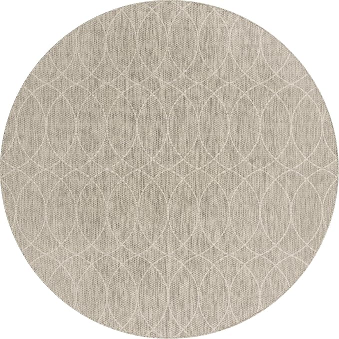 Unique Loom Outdoor Trellis Collection Area Rug - Gitter (10' Round, Light Gray/ Ivory)