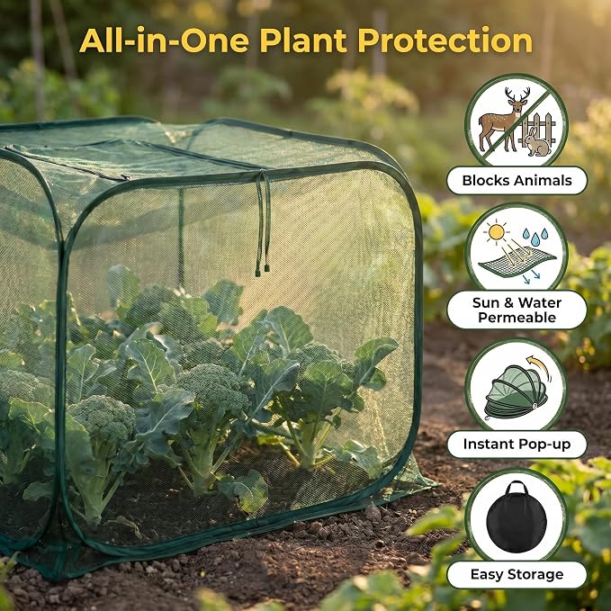 Collapsible Pop-Up Mesh Garden Cover（35''x35''x31''for Square Raised Beds-30% Sunblock，Protective Netting Cage for Vegetables, Fruits & Flowers, Keep Birds and Small Animals Out