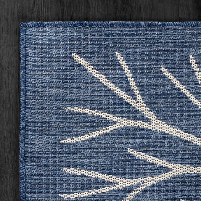 Washable Indoor Outdoor Rug 5x7 Modern Area Rugs Branch Pattern Non Shedding Waterproof Easy Clean Patio Deck Porch Living Room Bedroom Garden RV (5 X 7 Blue)