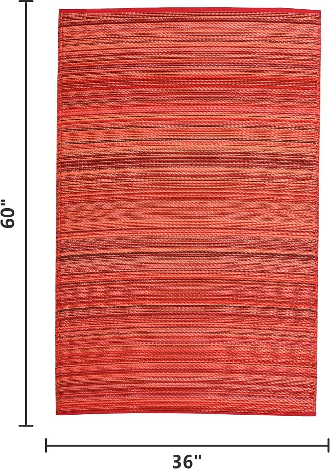 Fab Habitat Outdoor Rug - Waterproof, Fade Resistant, Crease-Free - Premium Recycled Plastic - Striped - Porch, Deck, Balcony, Mudroom, Laundry Room, Patio - Cancun - Sunset - 3 x 5 ft