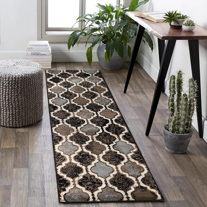 Superior Indoor Runner Rugs, Modern Area Rug, 2'7"x8', A Chocolate | Geometric Design Floor Décor, Easy Care High Traffic Areas Living Dining Room, Bedroom, Office, Entryway, Viking Collection