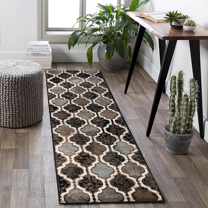 Superior Indoor Runner Rugs, Modern Area Rug, 2'7"x8', A Chocolate | Geometric Design Floor Décor, Easy Care High Traffic Areas Living Dining Room, Bedroom, Office, Entryway, Viking Collection