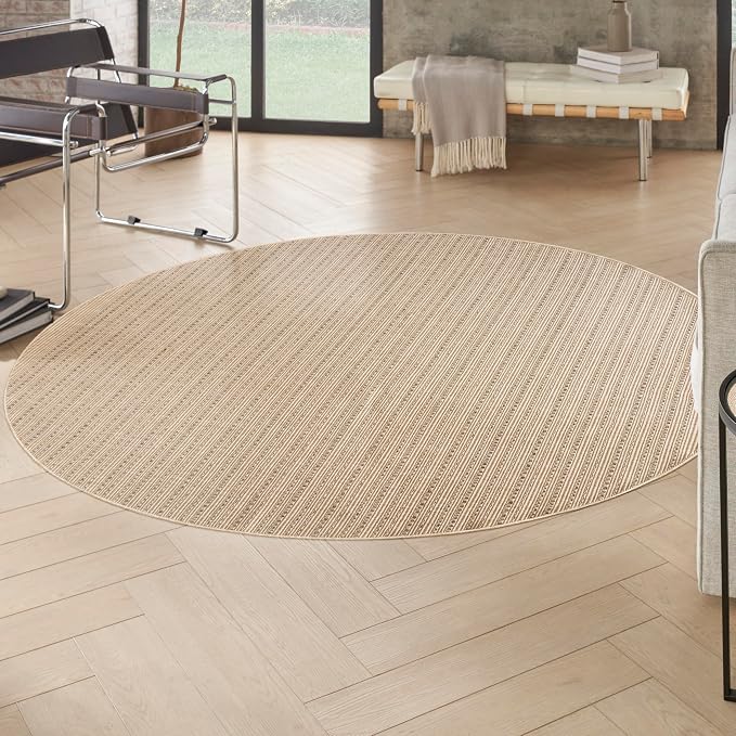 Nourison Home Tulum Taupe 8' x Round Area Rug - Easy Clean, Non Shedding, Bed Room, Living Room, Dining Room, Kitchen (8' x Round)