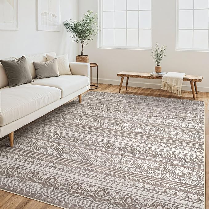 Tortania Area Rug Living Room Rugs - 6x9 Washable Large Soft Neutral Boho Moroccan Bohemian Farmhouse Rug Indoor Floor Carpet for Bedroom Under Dining Table Home Office Decor - Dark Brown