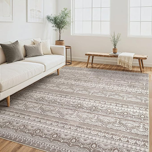 Tortania Area Rug Living Room Rugs - 6x9 Washable Large Soft Neutral Boho Moroccan Bohemian Farmhouse Rug Indoor Floor Carpet for Bedroom Under Dining Table Home Office Decor - Dark Brown