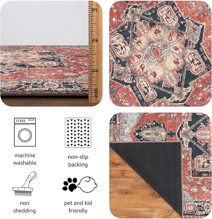 Keen Home Design 10x14 Rug - Machine Washable Area Rug with Non-Slip Backing, Ideal for Living Room, Dining Room, Bedroom - Vintage, Easy Clean, Durable, Low Pile Rug - (9'7" x 14')
